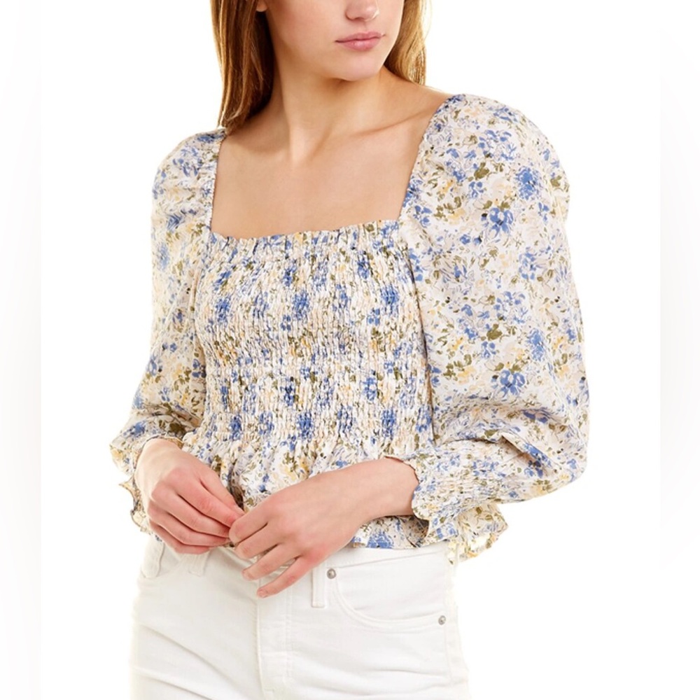 En Saison Floral Smocked Square Neck Blouse